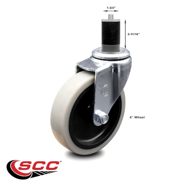 4 Inch Thermoplastic Rubber Wheel 1-3/4 Inch Expanding Stem Caster SCC